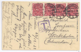 DR Schweden 1922, MeF 10 Mk, Unterfrank. AK V. Neukölln M. "T" Porto Stempel.#27 - Briefe U. Dokumente