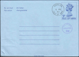 Man Aérogr Obl (101) Aerogramme Elisabeth II 12p (TB Cachet à Date) Uprated 2p - Isle Of Man