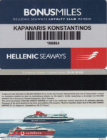 GREECE - Hellenic Seaways, Loyalty Club Member Card(reverse 3), Used - Hotel Keycards