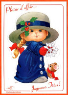 Carte Autocollante Enfant Fillette Chapeau Illustrateur Joyeuses Fetes ! Carte Vierge TBE - Hedendaags (vanaf 1950)