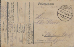 Feldpostkarte B.S. ... Res.-Infanterie-Regiment 223, Aptierter Stempel 17.4.18 - Ocupación 1914 – 18