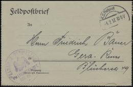 Feldpost Kantinen-Verwaltung Des Landwehr-Inf.-Reg. Nr. 21, FELDPOST 4.2.17 - Ocupación 1914 – 18