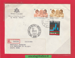 FDC San Marino 1976 - 046A - Busta Racc. 2°porto - R.S.M. "UNESCO" 2 Val. + "ESPOS. FELATELICA" 1 Val.- Vedi Descrizione - FDC