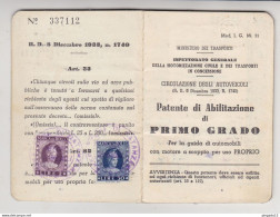 Fixe Italie Italia Patente Di Abilitazione Di Primo Grado Année 1953 - Fiscale Zegels