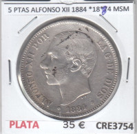 CRE3754 MONEDA ESPAÑA 5 PESETAS ALFONSO XII 1884 *18*84 MSM PLATA MBC - Otros & Sin Clasificación