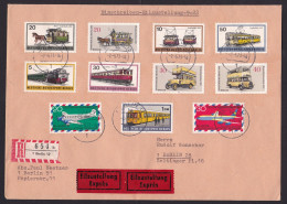Germany Berlin: Registered Express Cover 1973, 11 Stamps, Transport, Tram, Airplane, Label, Receipt Form (traces Of Use) - Covers & Documents