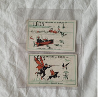 Lot De 2 Chromos Futuristes Léon - Biscuits De Paris - Série Nouveau Siècle - Autres & Non Classés