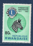 Rwanda, **, Yv 228, Mi 244A, SG 234, Lions Club, Zèbre Des Plaines (Equus Quagga) - Nuevos
