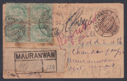 Inde British India 1909 Used Quarter Anna King Edward VII, Registered Postcard, Refused, Return Mail, Postal Stationery - 1902-11 Koning Edward VII