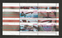 Denmark 2001 Youth Culture. Skateboarder, Kiss. Scratching,Piercing.  Mi 1281-1284 In Bloc 16 MNH/**) - Unused Stamps