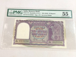 INDIA RESERVE BANK PICK#38 JHUN REZ 6 4 2 1 ND 10 RUPEES-1PCS PMG 55 - India