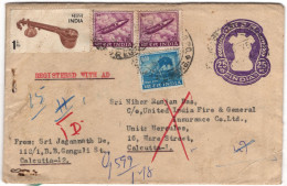 India 1964 Registered Cover,Official ,Veena,Music, GNAT Rocket & Locomotive Engine,Train, Lion,Calcutta (**) Inde Indien - Storia Postale