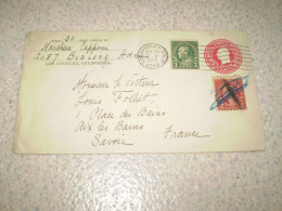 Entier Postal USA Avec Complément D'affranchissement Pour La France 2c + 2c + 1c Los Angeles 1926. Enveloppe - 1921-40