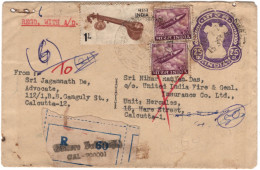 India 1964 Registered Cover,Official ,Veena,Music, GNAT Rocket ,Returned /Undelivered ,Calcutta (**) Inde Indien - Storia Postale