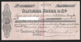 Check 200$00 Bankers Oliveira Neves & Cª Maranhão Brazil Payment Banco Nacional Ultramarino Lisboa. Stamp 500 Reis 1920 - Cheques & Traveler's Cheques