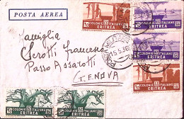 1936-ERITREA Pittorica Due C.15, 25 E 35 Su Busta Via Aerea PM 15 C.2 (15.5) - Erythrée