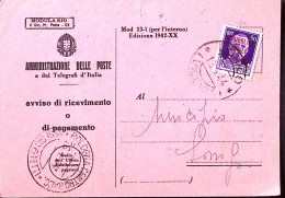 1944-Imperiale Sopr. RSI C.50 (483) Isolato Su Avviso Ricevimento Lonigo (13.4) - Marcophilie