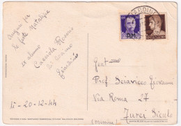 1944-Imperiale Sopr. PM C.50 (7) + Imperiale C.10 (245) Su Cartolina Giardini (2 - Marcophilie