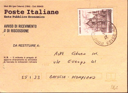 1995-BASILICA S. CROCE FIRENZE Lire 750 Isolato Su Avviso Ricevimento - 1991-00: Marcophilie