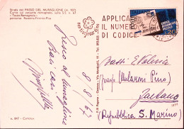 1967-CODICE POSTALE Lire 20 Isolato Su Cartolina (Passo Del Muraglione) Per San  - 1961-70: Marcophilie