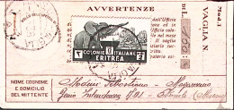 1938-MASSAUA VAGLIA C.2 Su Polizzino Vaglia Via Aerea Affrancato Eritrea Lire 2 - Erythrée