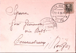 1936-Posta Militare/Nro 70 C.2 (22.4) Su Busta Affr. Eritrea C.50 - Eritrea