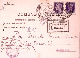 1944-Imperiale Sopr. PM C.50 (7) + Imperiale Lire 1 (252A) Su Cartolina Raccoman - Marcophilia