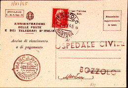 1945-Imperiale Senza Fasci Lire 2 Isolato Su Avviso Ricevimento Bozzolo (3.11) - Marcophilia