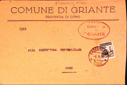 1944-Monumenti C.25 II^tipo Isolato Su Busta Griante (6.9) Tariffa Ridotta Sinda - Storia Postale