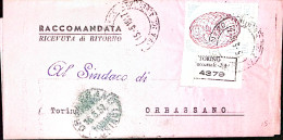 1957-ONU Lire 60 Isolato Su Piego Raccomandato Torino (15.5) - 1946-60: Storia Postale