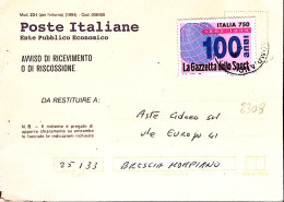 1996-100 GAZZETTA DELLO SPORT Lire 750 Isolato Su Avviso Ricevimento - 1991-00: Marcophilie