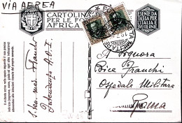 1936-Posta Militare 129 E C.2 (19.7) Su Cartolina Franchigia (Carta AO) Via Aere - Eritrea