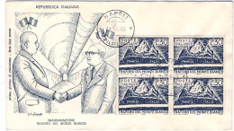 1965-fdc Affrancata Con Quartina L.30 Inaugurazione Traforo Monte Bianco - FDC