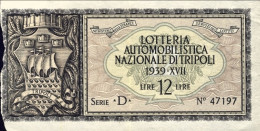 1939-Biglietto Lotteria Automobilistica Di Tripoli - Otros & Sin Clasificación