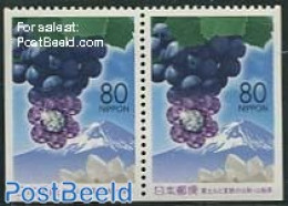 Japan 2001 Fuji Mountain, Grapes Bottom Booklet Pair, Mint NH, Nature - Wine & Winery - Nuevos