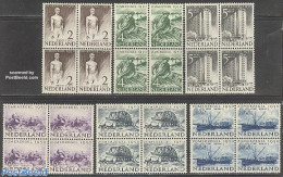 Netherlands 1950 Reconstruction 6v, Blocks Of 4 [+], Mint NH, Transport - Various - Ships And Boats - Agriculture - Ar.. - Ongebruikt