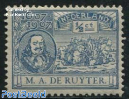 Netherlands 1907 Plate Flaw, 1/2c Blue, Line Through D, Unused (hinged), Transport - Various - Ships And Boats - Error.. - Unused Stamps