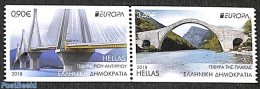 Greece 2018 Europa, Bridges 2v [:] (from Booklet), Mint NH, History - Europa (cept) - Art - Bridges And Tunnels - Ongebruikt