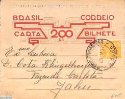 Brazil 1937 Card Letter 20R, Urated To Jahu, Used Postal Stationary - Cartas & Documentos