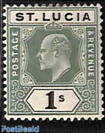 Saint Lucia 1902 1sh, WM CA-Crown, Stamp Out Of Set, Unused (hinged) - St.Lucia (1979-...)