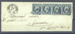 France  :  Yv 10  (o)  Bande De 4 Sur Lettre De Beaurepaire Pour Goncelin Du 3-8-53 , Mois Du Cachet Inscrit à La Main ! - 1852 Luigi-Napoleone