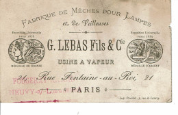 CARTE VISITE  USINE A VAPEUR  FABRIQUE DE MECHES POUR LAMPES - Visitenkarten