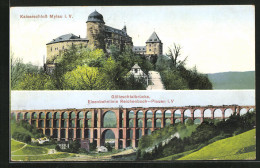 AK Mylau I. V., Kaiserschloss, Göltzschtalbrücke  - Mylau