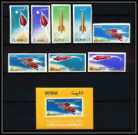 777d Dubai MNH ** Mi N° 71 / 78 B + Bloc 14 Espace Space Travel Spacecraft Non Dentelé (Imperf) - Asien