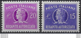 1949-52 Italia Recapito Autorizzato 2v. Bc MNH Sassone N. 10/11 - Andere & Zonder Classificatie