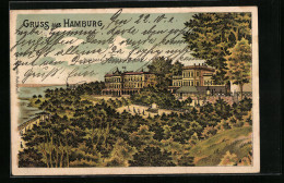 Lithographie Hamburg-Bostelbek, Parkhotel Teufelsbrück Mit Umgebung  - Harburg