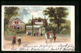 Lithographie Berlin-Grunewald, Restaurant Hundekehle Mit Besuchern  - Grunewald