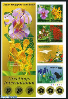Japan 2006 Flowers 6v M/s S-a, Joint Issue Singapore, Mint NH, Nature - Various - Birds - Flowers & Plants - Joint Iss.. - Nuevos