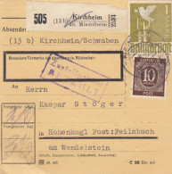 Paketkarte 1947: Kirchheim üb. Mindelheim Nach Hohenkogl, Post Feilnbach - Cartas & Documentos