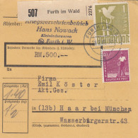 Paketkarte 1948: Kriegsversehrtenbetrieb Furth Im Wald, Wertkarte - Covers & Documents